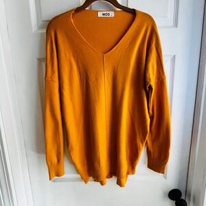 MOD Mustard Yellow V Neck Long Sleeve Sweater Women's Size S M Cotton Blend